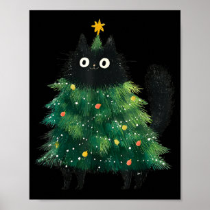 Süße schwarze Katze im Weihnachtsbaum Katzenliebha Poster