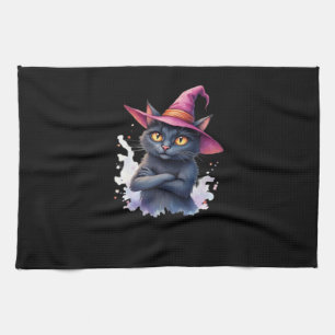 Süße schwarze Katze in Hexenhut � Magische Hallowe Geschirrtuch