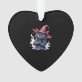 Süße schwarze Katze in Hexenhut � Magische Hallowe Ornament (Vorderseite)