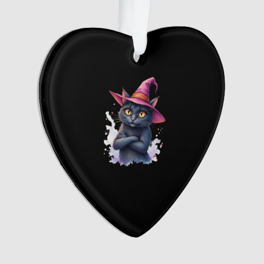 Süße schwarze Katze in Hexenhut � Magische Hallowe Ornament (Vorderseite)