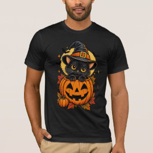 Süße schwarze Katze in Jack O Lantern Kürbis Hallo T-Shirt