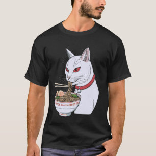 Süße schwarze Katze isst Ramen japanische Ästhetik T-Shirt