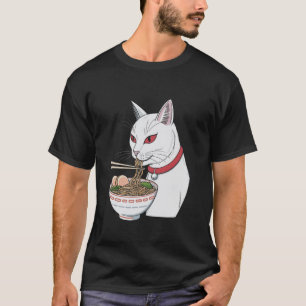 Süße schwarze Katze isst Ramen japanische Ästhetik T-Shirt