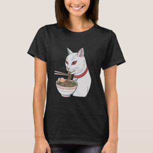 Süße schwarze Katze isst Ramen japanische Ästhetik T-Shirt