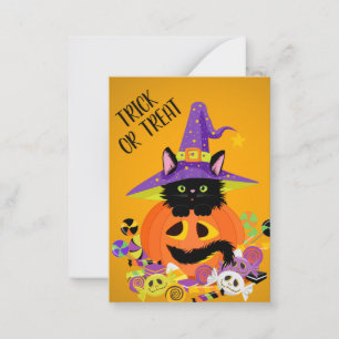 Süße schwarze Katze Jack o Lantern Hut Trick oder Mitteilungskarte