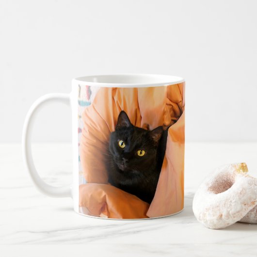 Süße schwarze Katze Kaffeetasse (Mit Donut)