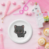 Süße schwarze Katze Kawaii Pappteller (Party)