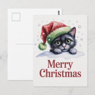 Süße schwarze Katze Kitty Weihnachten Winter Urlau Postkarte