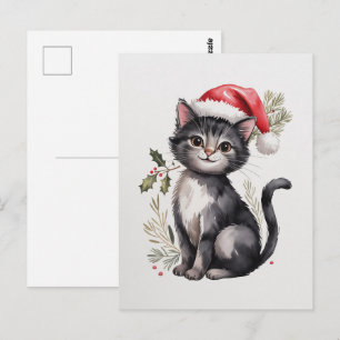 Süße schwarze Katze Kitty Weihnachten Winter Urlau Postkarte