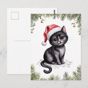 Süße schwarze Katze Kitty Weihnachten Winter Urlau Postkarte