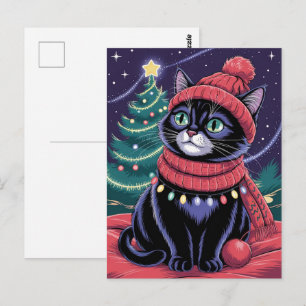 Süße schwarze Katze Kitty Weihnachten Winter Urlau Postkarte