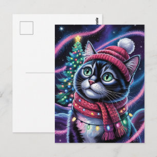 Süße schwarze Katze Kitty Weihnachten Winterurlaub Postkarte