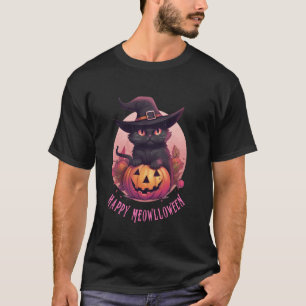 Süße schwarze Katze Kürbis Glückliches Meowlloween T-Shirt