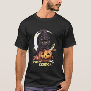 Süße schwarze Katze Kürbis Gruselsaison Halbmond T-Shirt