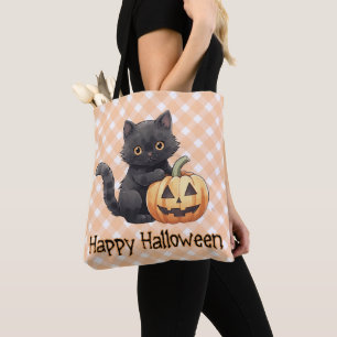 Süße schwarze Katze & Kürbis Happy Halloween Tasche