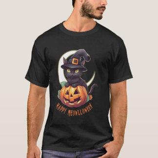 Süße schwarze Katze & Kürbis Happy Meowlloween Cre T-Shirt