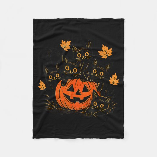 Süße schwarze Katze Kürbis Jack O Lantern Kitty Lu Fleecedecke (Vorderseite)