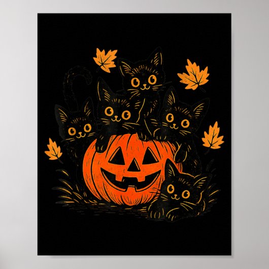 Süße schwarze Katze Kürbis Jack O Lantern Kitty Lu Poster (Vorne)