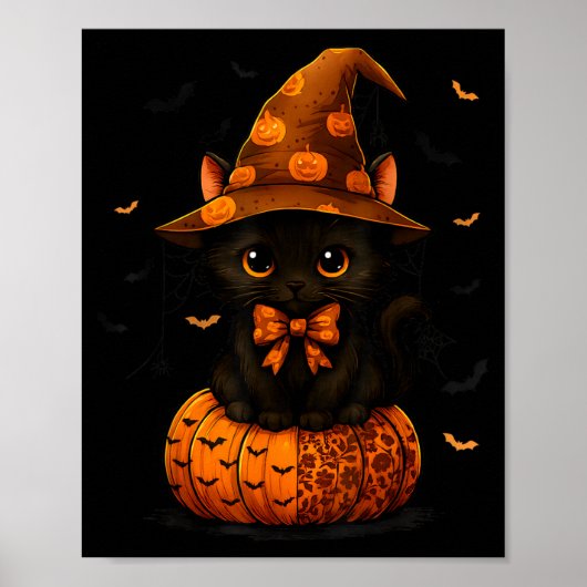 Süße schwarze Katze Kürbis Saison Herbst Poster (Vorne)