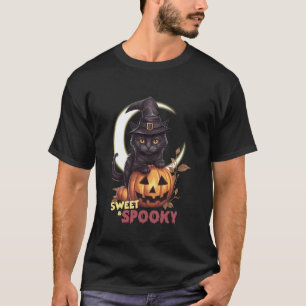 Süße schwarze Katze Kürbis Süße Spuk-Halbmond  T-Shirt