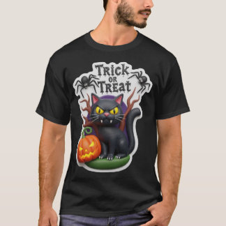 Süße schwarze Katze, Kürbislaterne und Spinnen T-Shirt