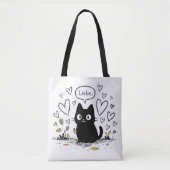 Süße schwarze Katze Liebesherzen Tasche (Vorderseite)