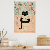 Süße schwarze Katze liest im Badezimmer Poster (Küche)