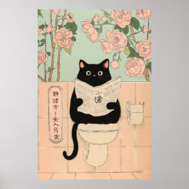 Süße schwarze Katze liest im Badezimmer Poster