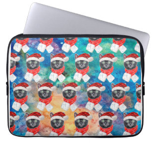 Süße schwarze Katze lustige Weihnachtsfeiertage Laptopschutzhülle