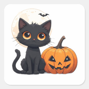 Süße schwarze Katze Magie Halloween Thema 🎃 Quadratischer Aufkleber