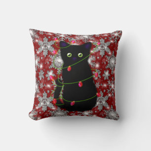 Süße schwarze Katze Meowy Weihnachten funkelnde Sc Kissen