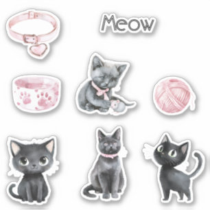 Süße schwarze Katze Miauen Halsband Garn Aufkleber