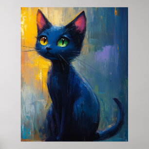 Süße schwarze Katze mit 2 Augenfarben Poster