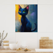 Süße schwarze Katze mit 2 Augenfarben Poster (Küche)