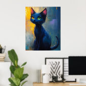 Süße schwarze Katze mit 2 Augenfarben Poster (Heimbüro)