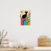 Süße schwarze Katze mit farbenfroher Blume Poster (Küche)