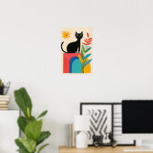 Süße schwarze Katze mit farbenfroher Blume Poster (Heimbüro)