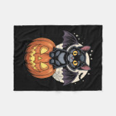 Süße schwarze Katze mit Fledermausflügeln Jack O L Fleecedecke (Vorderseite (Horizontal))