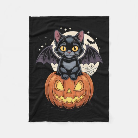 Süße schwarze Katze mit Fledermausflügeln Jack O L Fleecedecke (Vorderseite)