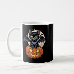 Süße schwarze Katze mit Fledermausflügeln Jack O L Kaffeetasse