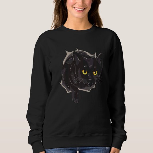 Süße schwarze Katze mit gelben Augen Sweatshirt (Vorderseite)