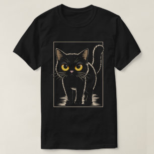 Süße schwarze Katze mit großen gelben Augen T-Shirt