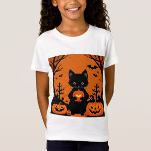 Süße schwarze Katze mit Halloween-Kürbissen T-Shirt