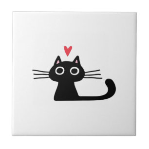 Süße schwarze Katze mit Herz  Kätzchen Valentinsta Fliese
