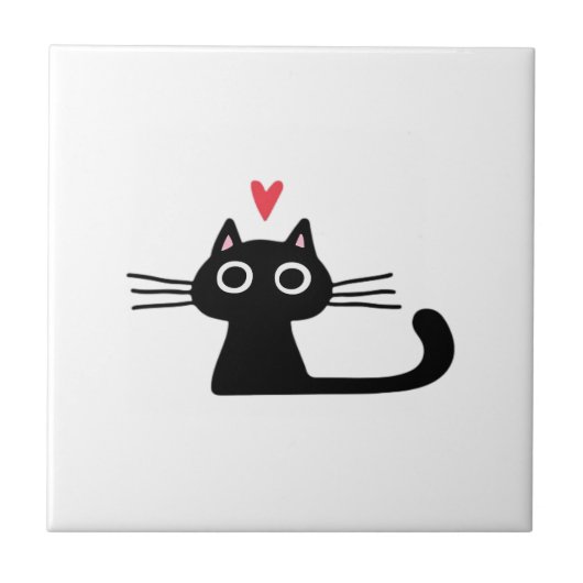 Süße schwarze Katze mit Herz Kätzchen Valentinsta Fliese (Vorderseite)