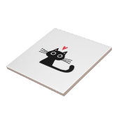 Süße schwarze Katze mit Herz Kätzchen Valentinsta Fliese (Seite)