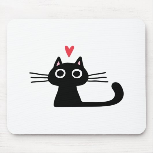 Süße schwarze Katze mit Herz Kätzchen Valentinsta Mousepad (Vorne)