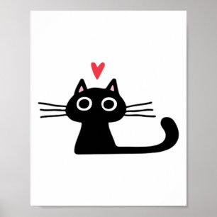 Süße schwarze Katze mit Herz Kätzchen Valentinsta Poster