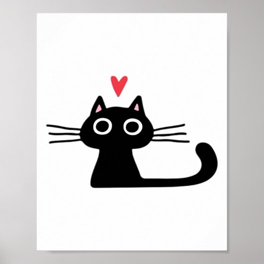 Süße schwarze Katze mit Herz  Kätzchen Valentinsta Poster (Vorne)