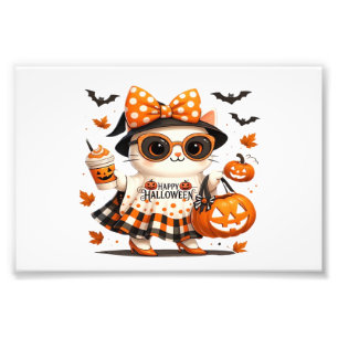 Süße schwarze Katze mit Hexenhut � Kawaii Hallowee Fotodruck